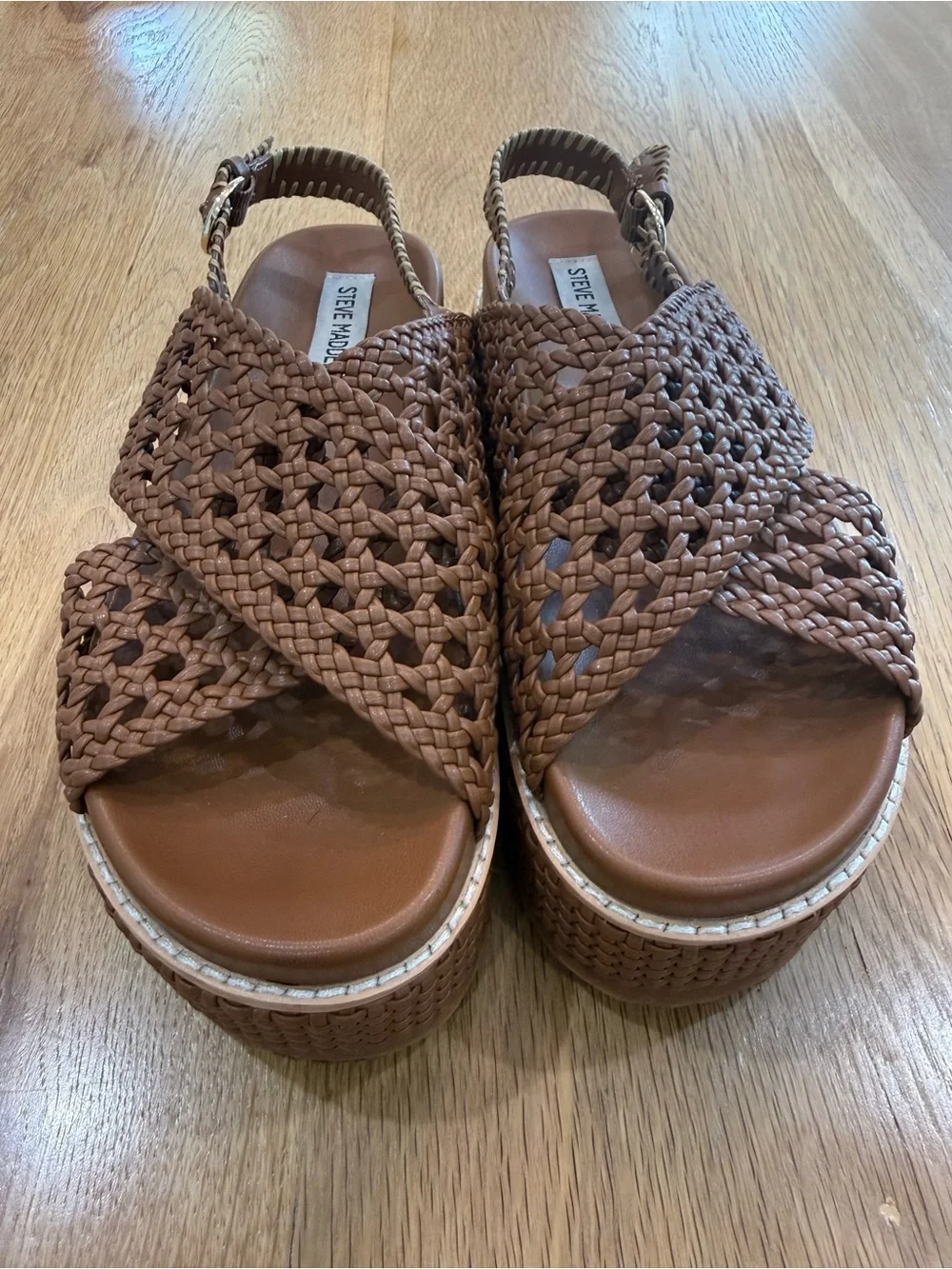 Steve Madden Brown Woven Platform Slingback Sandals